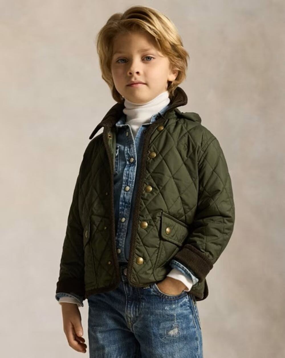 Polo Ralph Lauren Diamond Quilted Barn Jacket in Olive Green Boys Small
